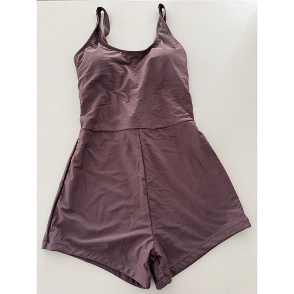 short romper Scoop Neck Sleeveless Active padded lined Gym Yoga Playsuit brown M - Picture 4 of 12